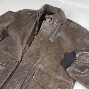 Vintage L.L. Bean Men's Large A2 Bomber Jacket Brown Goatskin Leather Flaws
